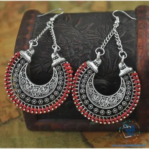 💝 Handmade Bohemian Tibetan Vintage Round Drop Style Earrings 2.2"x1.43" - 5 Colors choice
