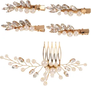 1 Set Wedding Hair Comb with Pearls and Flowers Vintage Bridal Hair Accessories for Brides and Bridesmaids Unique Hairpieces for Formal Events Elegant Rhinestone Clips