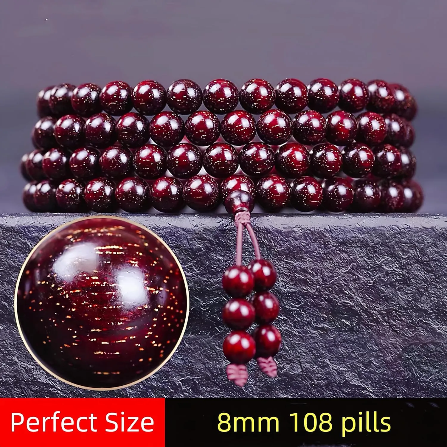 108 8mm Wooden Mala Necklace Bracelet for Men and Women, Prayer Meditation Buddhist or Wear Jewelry, for Gifts for Yourself or Friends and Family.
