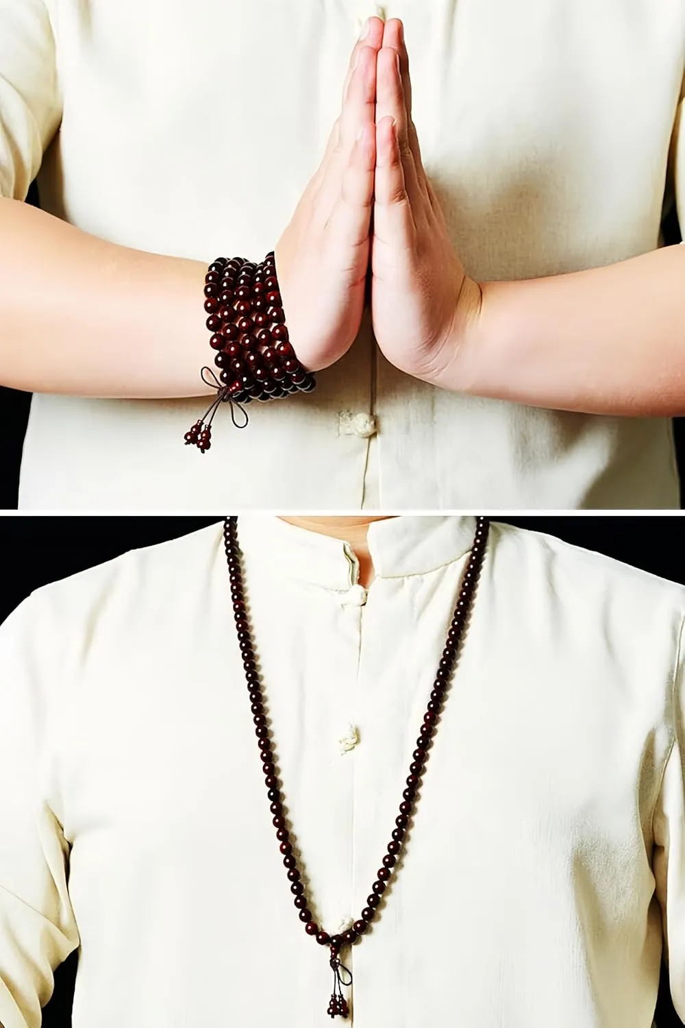 108 8mm Wooden Mala Necklace Bracelet for Men and Women, Prayer Meditation Buddhist or Wear Jewelry, for Gifts for Yourself or Friends and Family.