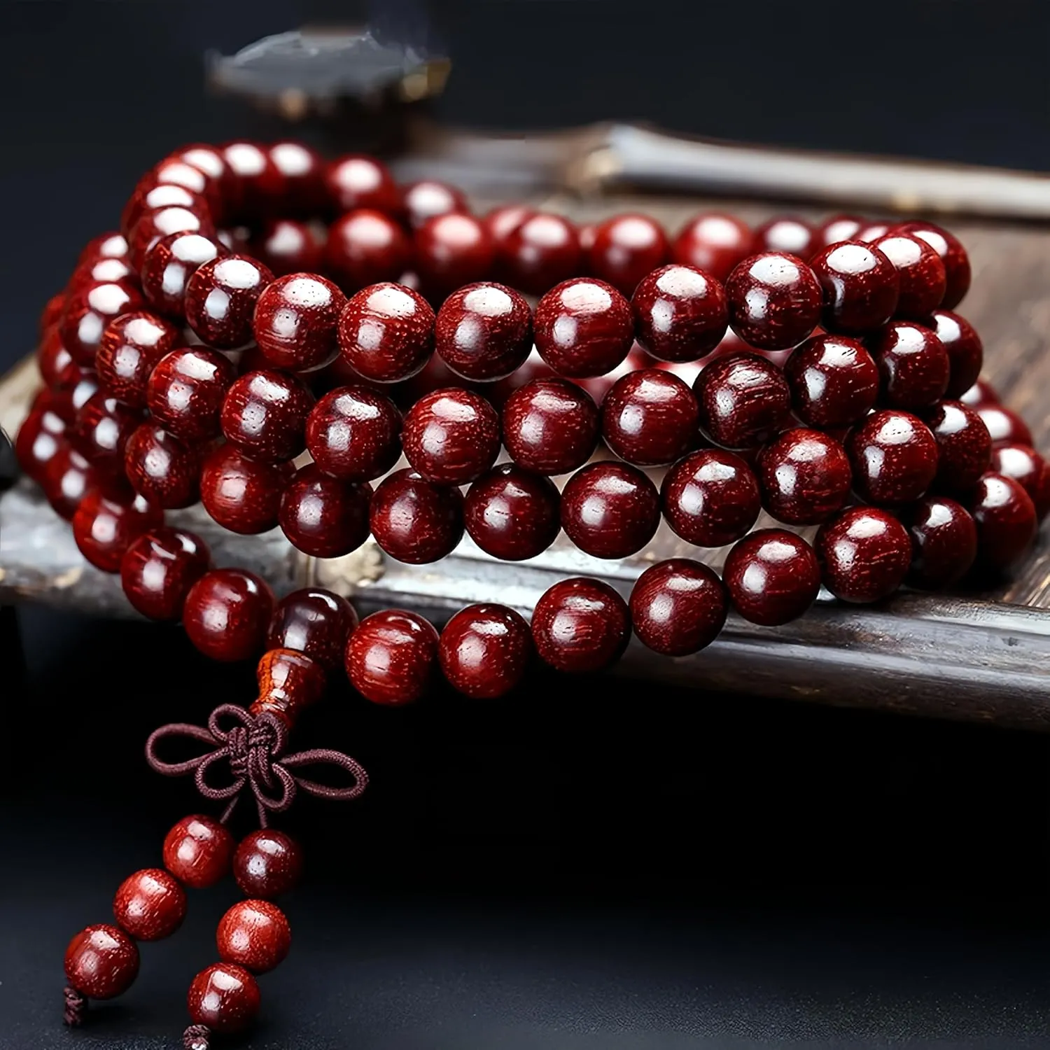 108 8mm Wooden Mala Necklace Bracelet for Men and Women, Prayer Meditation Buddhist or Wear Jewelry, for Gifts for Yourself or Friends and Family.