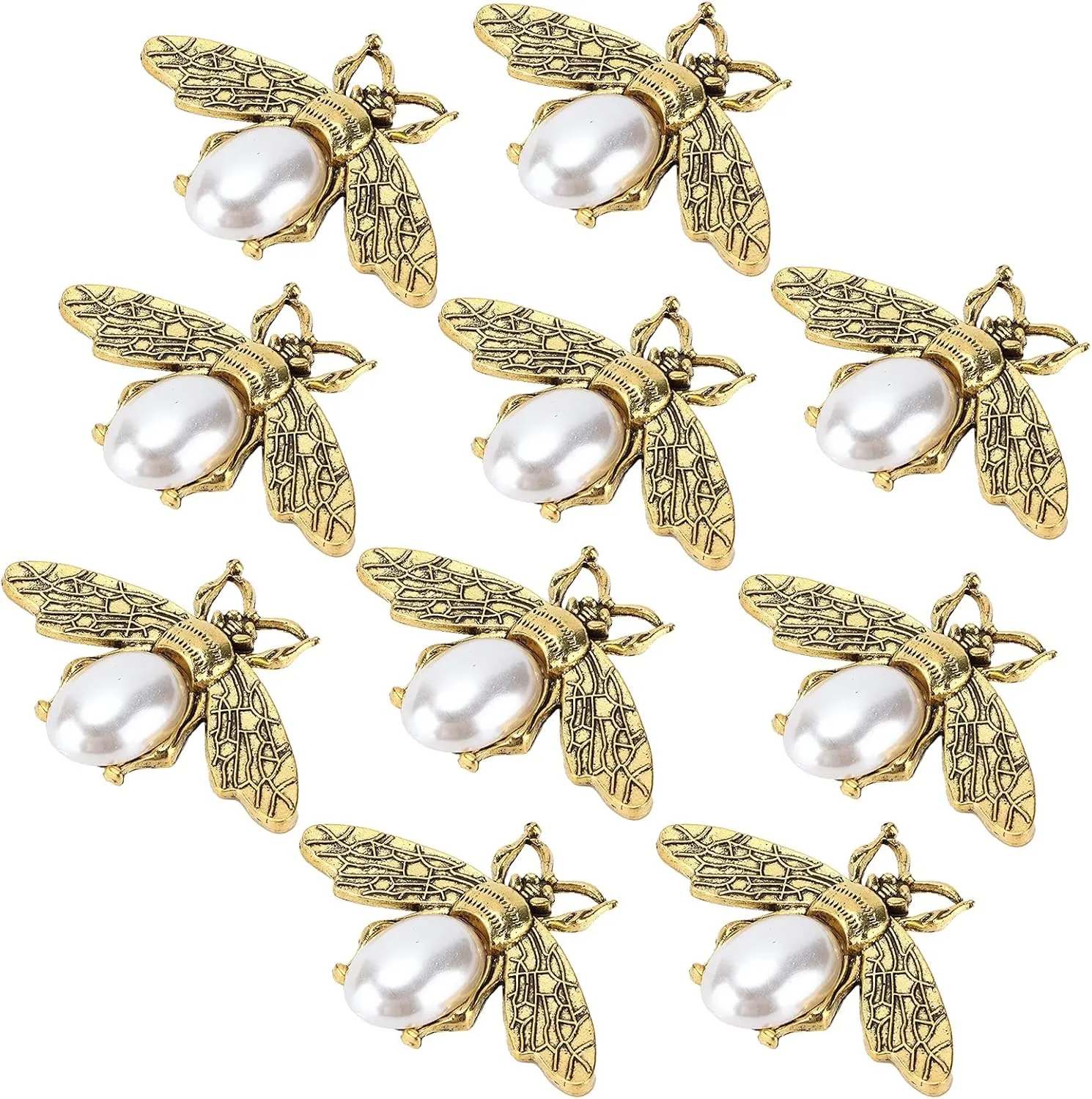 10pcs Brooch Pins, Honey Bee Brooch Lapel Pins, Pearl Pins for Women, Brooches Pin for Birthday, Dating, Party, Anniversary, Accessories Decoration (3.5 * 4.7cm Gold Bottom Pearl