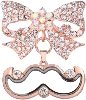 10PCS Rhinestone Butterfly Moustache Shapes Floating Locket Brooches Fit Memory Locket Charms Women Jewelry Accessories - (Metal Color: L41P11-Rose Gold)