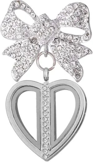 10Pcs Vintage Heart Shaped Butterfly Brooches Floating Locket Bow Brooch Pendant for Floating Locket Brooch Women Girls Jewelry - (Metal Color: L17 P12-Silver)