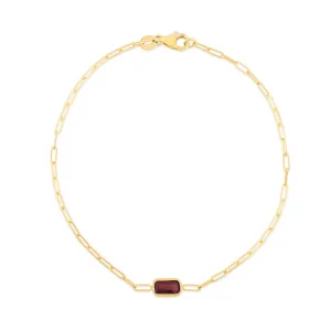 14K Garnet Paperclip Bracelet