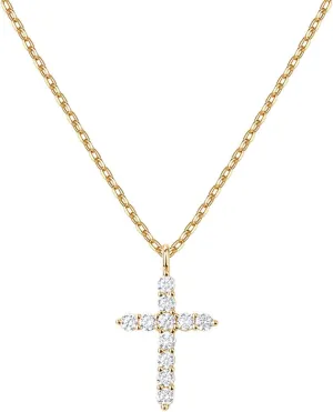 14K Gold Plated Cubic Zirconia Cross Necklace for Women | Cross Faith Pendant Necklaces