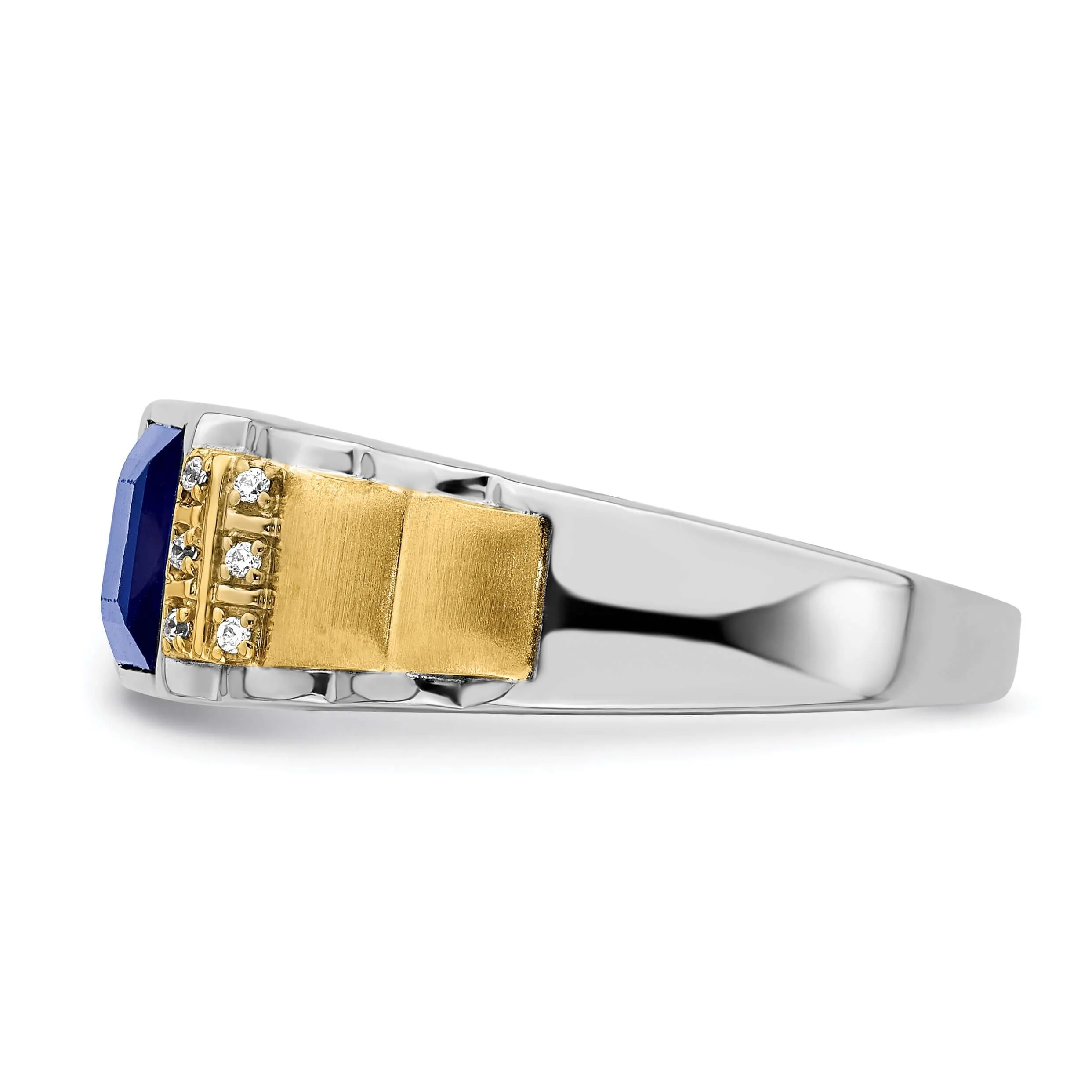 14k Two-tone Created Sapphire & Diamond Mens Ring