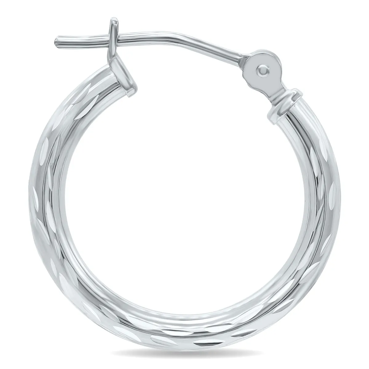 14K White Gold Shiny Diamond Cut Engraved Hoop Earrings 16Mm