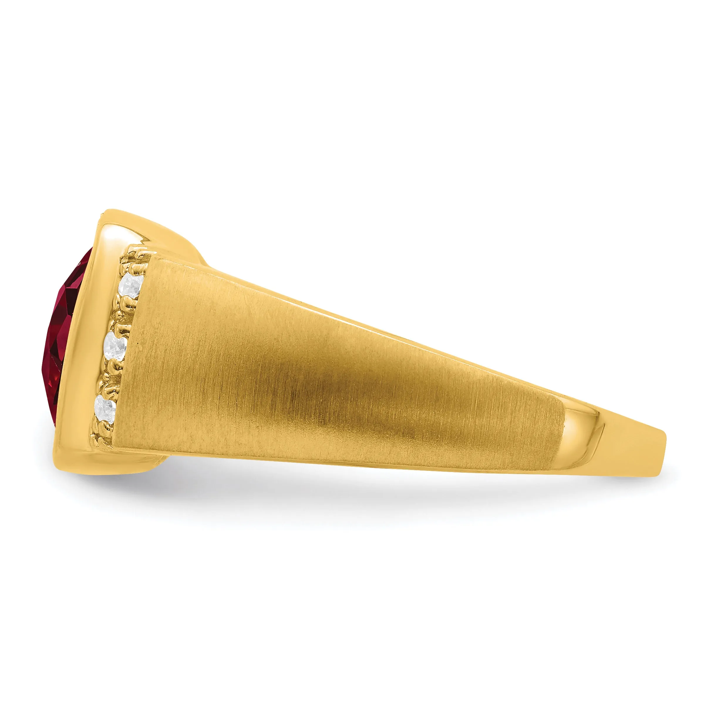 14k Yellow Gold Created Ruby and Diamond Men's Ring.