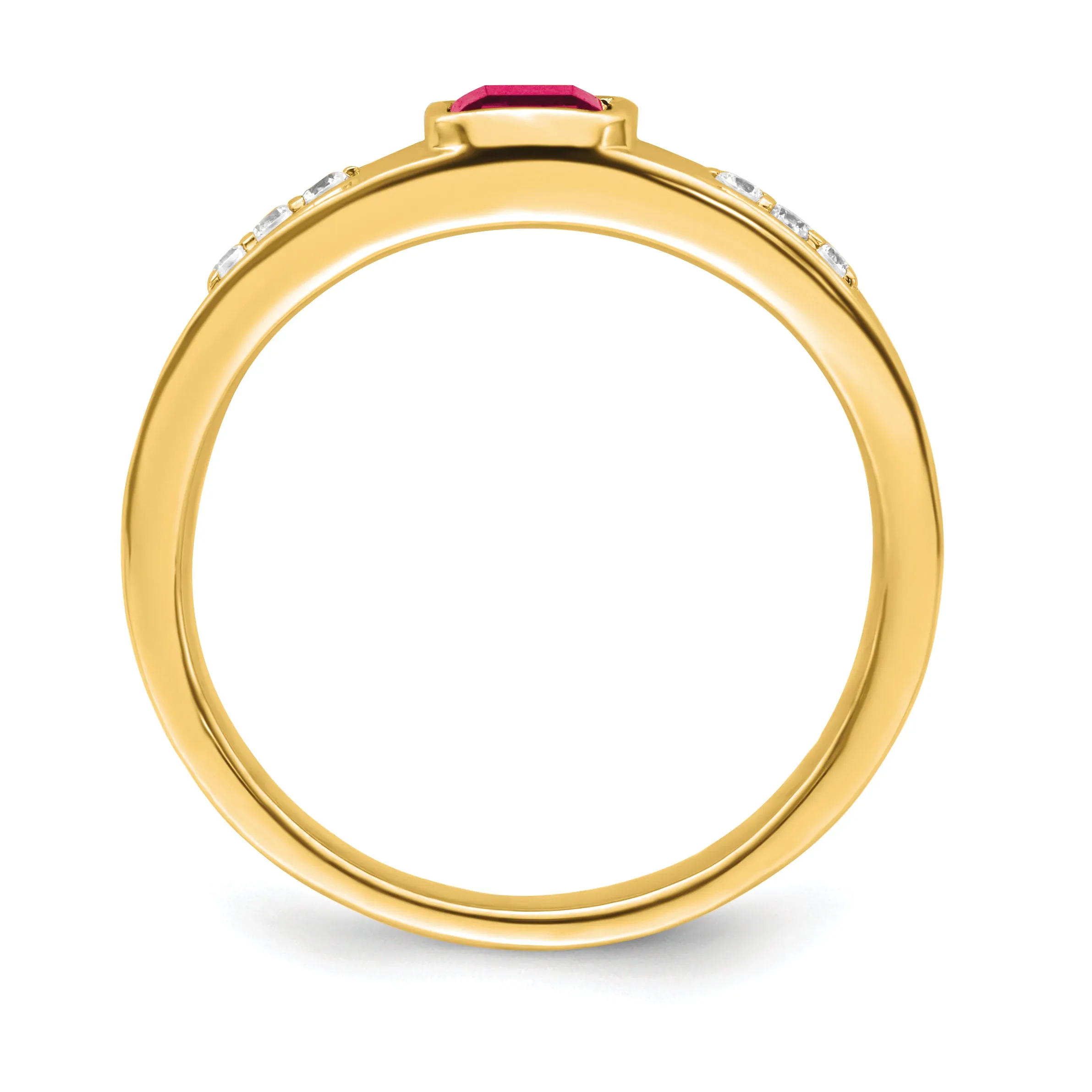 14k Yellow Gold Created Ruby and Diamond Men's Ring.