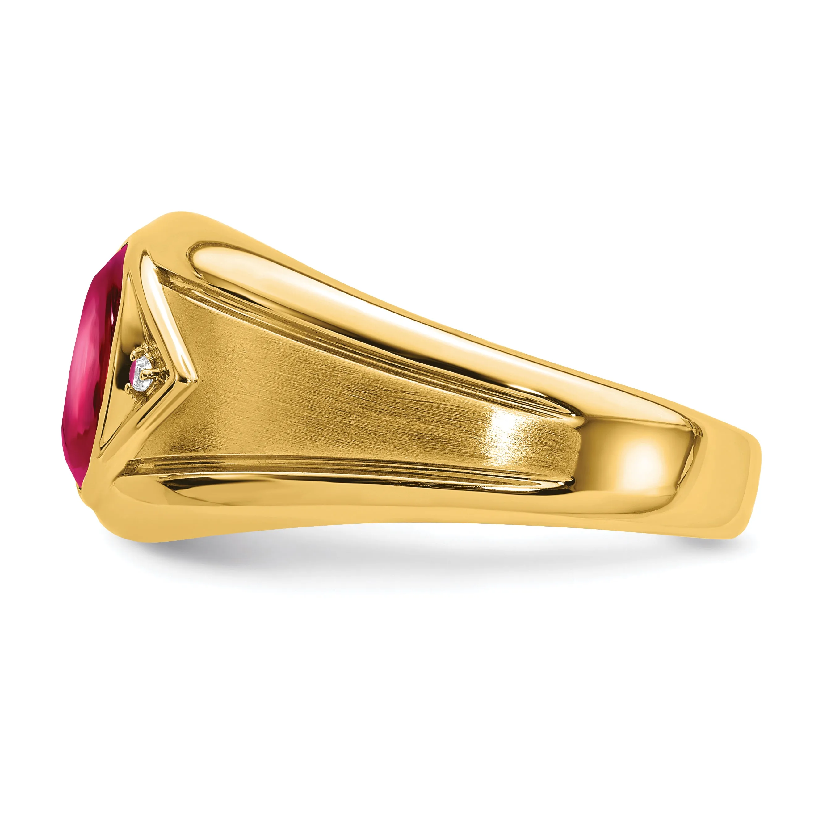 14k Yellow Gold Created Ruby and Diamond Men's Ring.