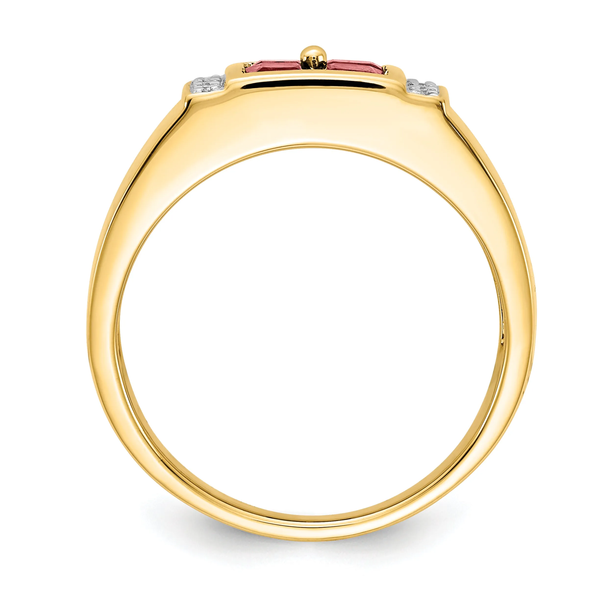 14k Yellow Gold Created Ruby and Diamond Men's Ring.