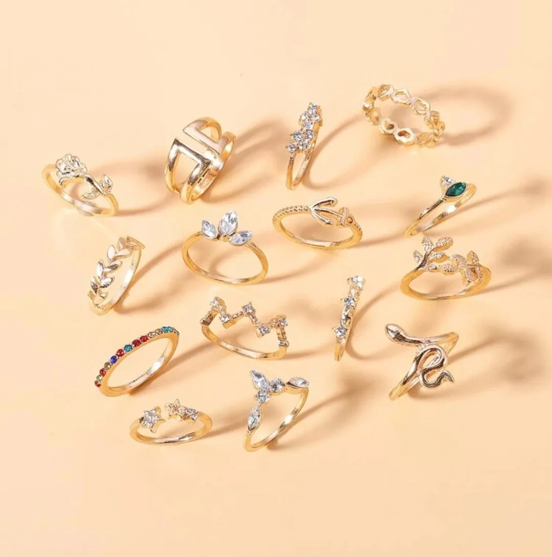 15 Pcs Rhinestone Rings.