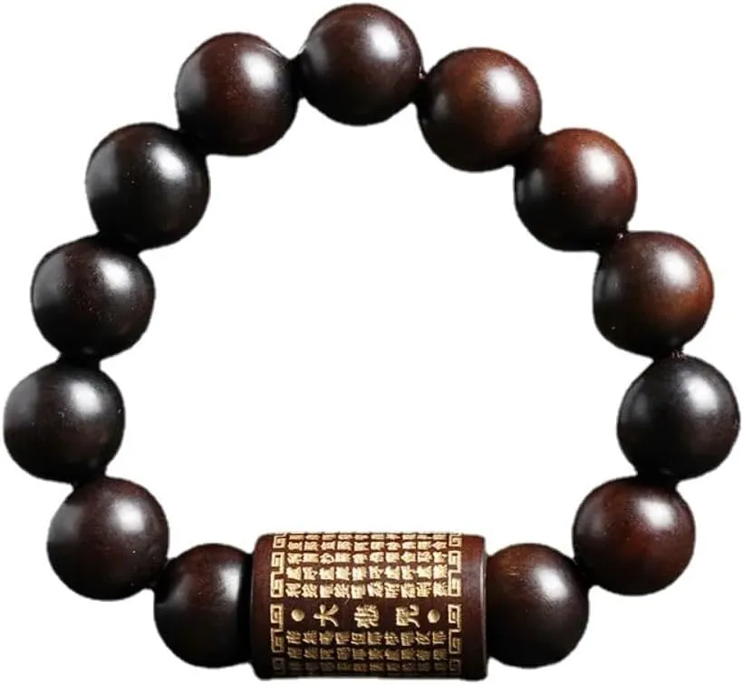 15mm Natural Wood Beads with Mantra Buddhist Prayer Bracelet Man Woman Bracelet