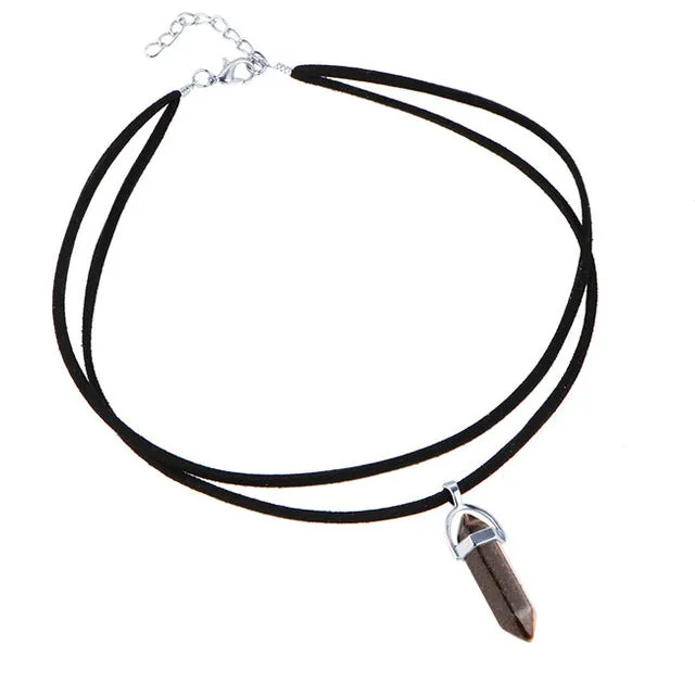 17KM 9 Colors Geometric Black Leather Tattoo Choker Necklace for Women Fashion Big Stone Beads Pendant Boho Gothic Jewelry Gift