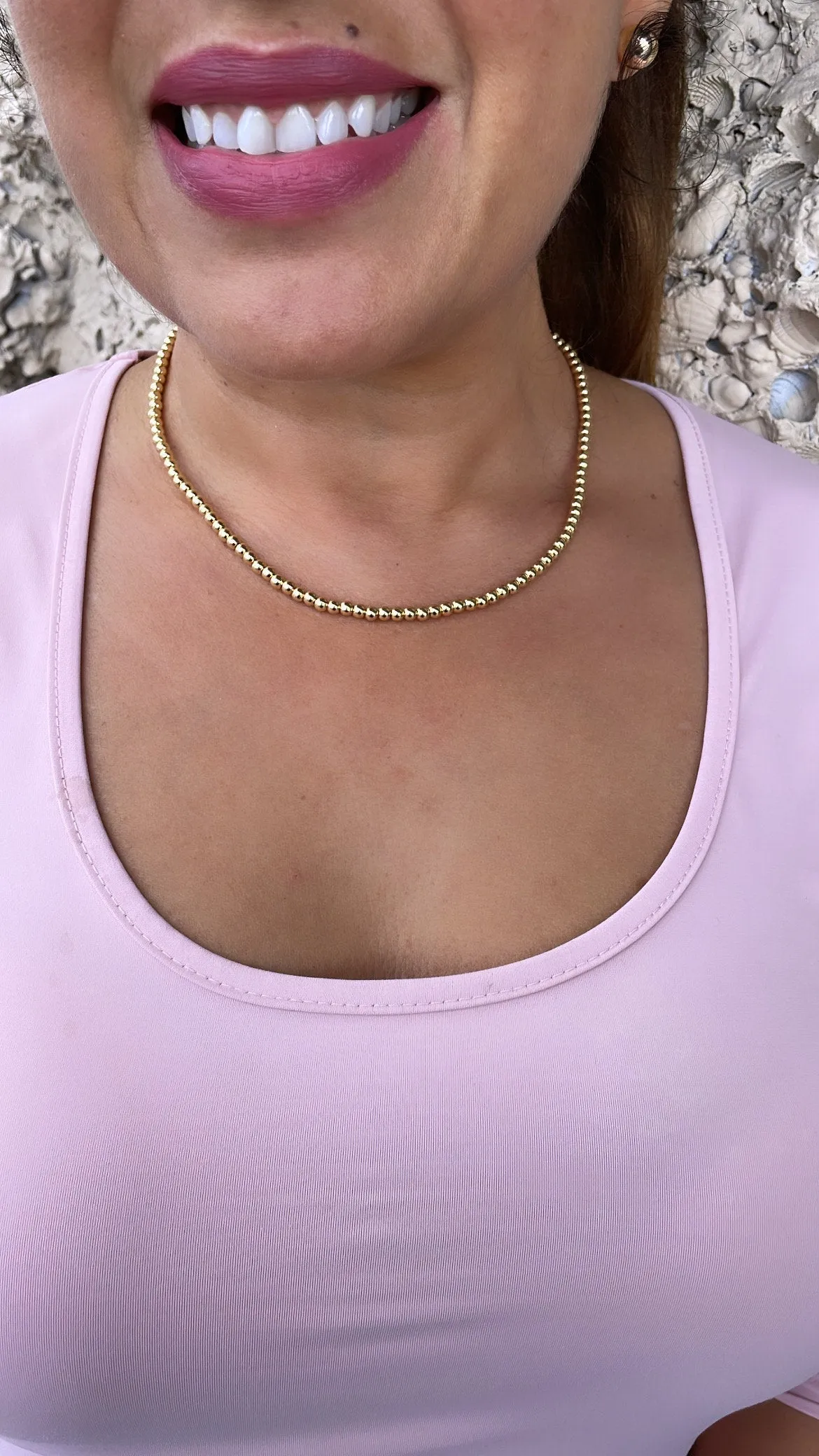 18k Gold Filled 4mm Beaded Necklace  Sophisticated Closure, Lariat Necklace