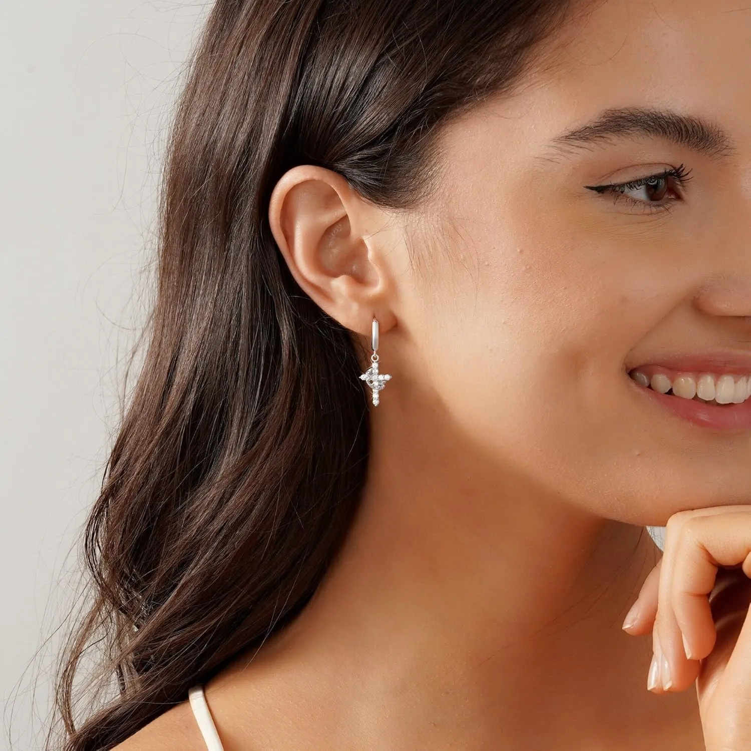18K Gold Plated Cross Necklace and Earrings Set for Women, Christian Jewelry with Crown & Thorns, Diamond Cross Earrings, Jesus Necklaces, Faith Jewelry Gift for Wome