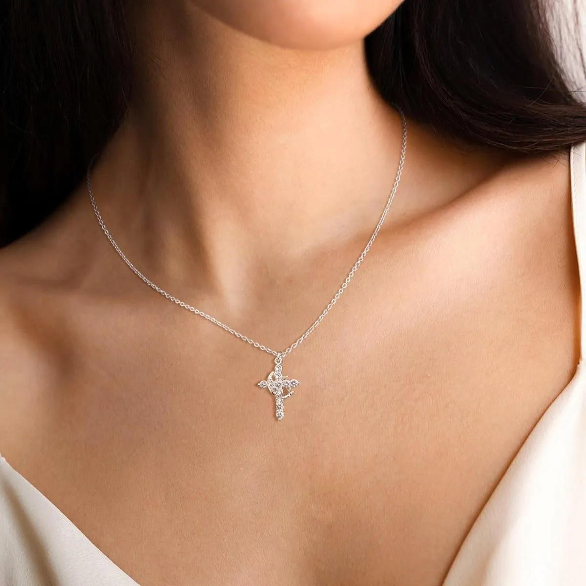 18K Gold Plated Cross Necklace and Earrings Set for Women, Christian Jewelry with Crown & Thorns, Diamond Cross Earrings, Jesus Necklaces, Faith Jewelry Gift for Wome