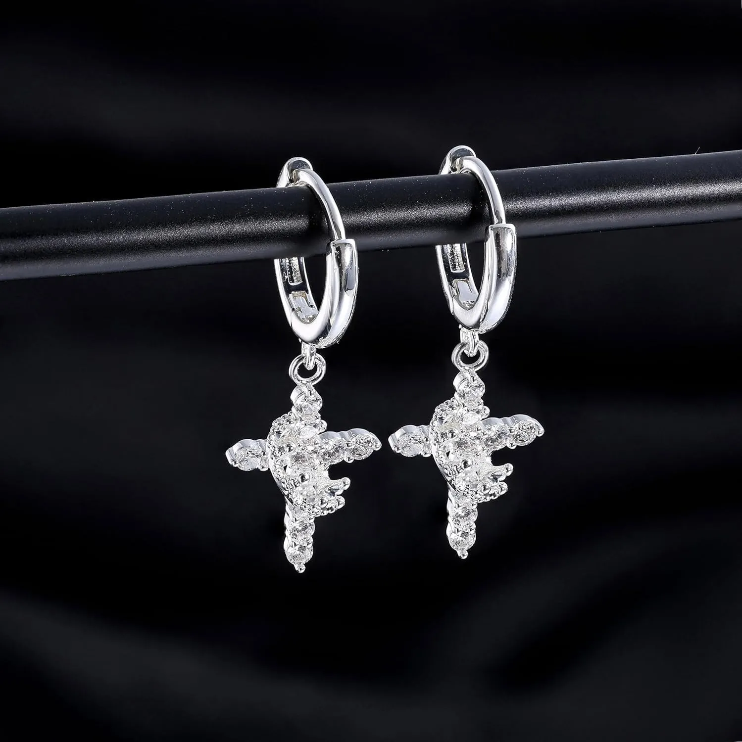 18K Gold Plated Cross Necklace and Earrings Set for Women, Christian Jewelry with Crown & Thorns, Diamond Cross Earrings, Jesus Necklaces, Faith Jewelry Gift for Wome