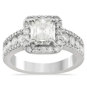 18k White Gold Radiant Cut Diamond Engagement Ring with Side Stones 1.5 Ctw