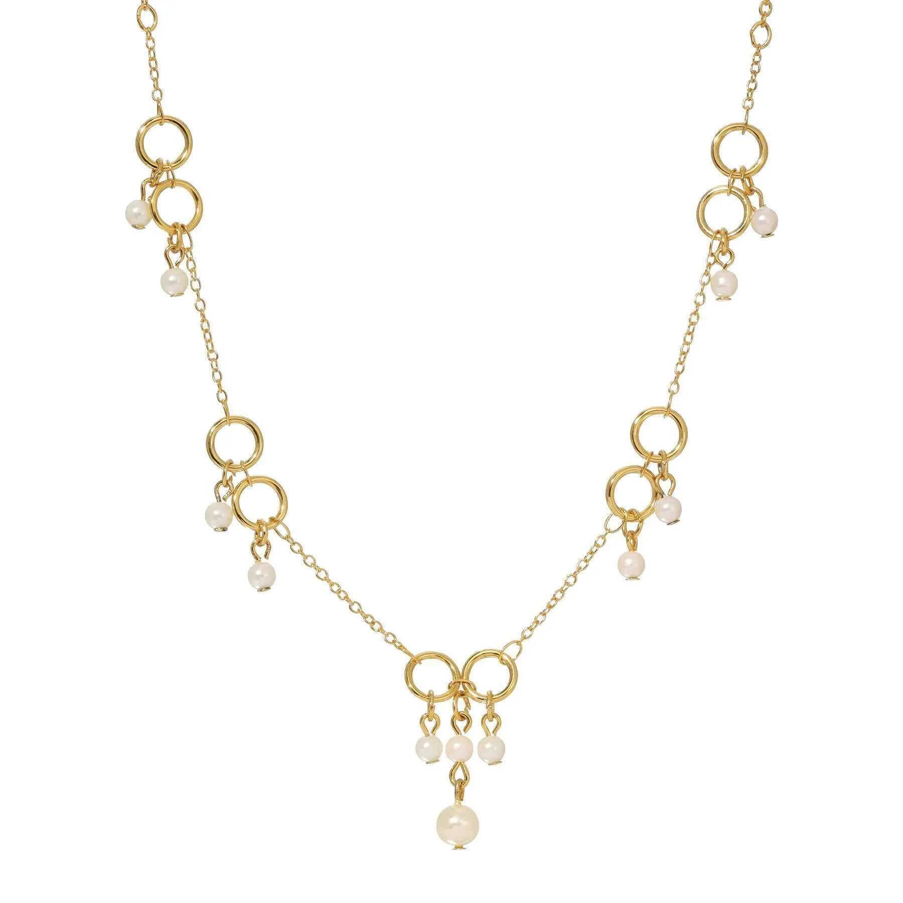 1928 Jewelry Golden Circles & Pearls Drop Necklace 15"   3" Extension Chain