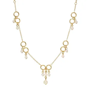 1928 Jewelry Golden Circles & Pearls Drop Necklace 15"   3" Extension Chain