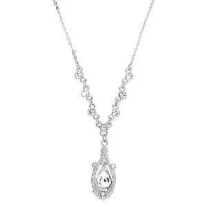 1928 Jewelry Suspended Crystal Teardrop Y-Shape Necklace 16"   3" Extender