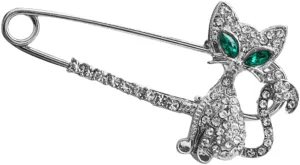1Pc Creative Cat Playing Ball Brooch for Women Unique Rhinestone Cat Breastpin Silver Funny Enamel Pin present for Birthdays Carnivals and Special Occasions
