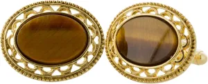 2028 Jewelry Genuine Tigers Eyes Oval Filigree Cufflinks