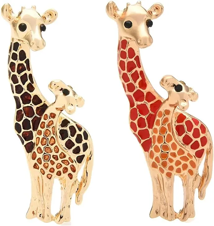2Pcs Cute Giraffe Brooches For Designer Lovely Animal Party Brooch Pins Red Curry