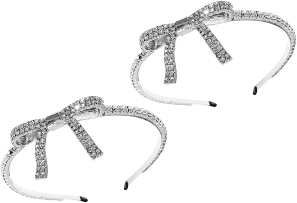 2Pcs Rhinestone Bowknot Crown Headband Elegant Bridal Hair Accessories for Weddings Parties Stylish Tiara Hairband for Prom Special Occasions