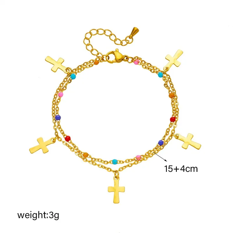316L Stainless Steel Colorful Beads Cross Charm Bracelet For Women
