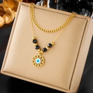 316L Stainless Steel Double-Layer Eye Beads Pendant Necklace For Women