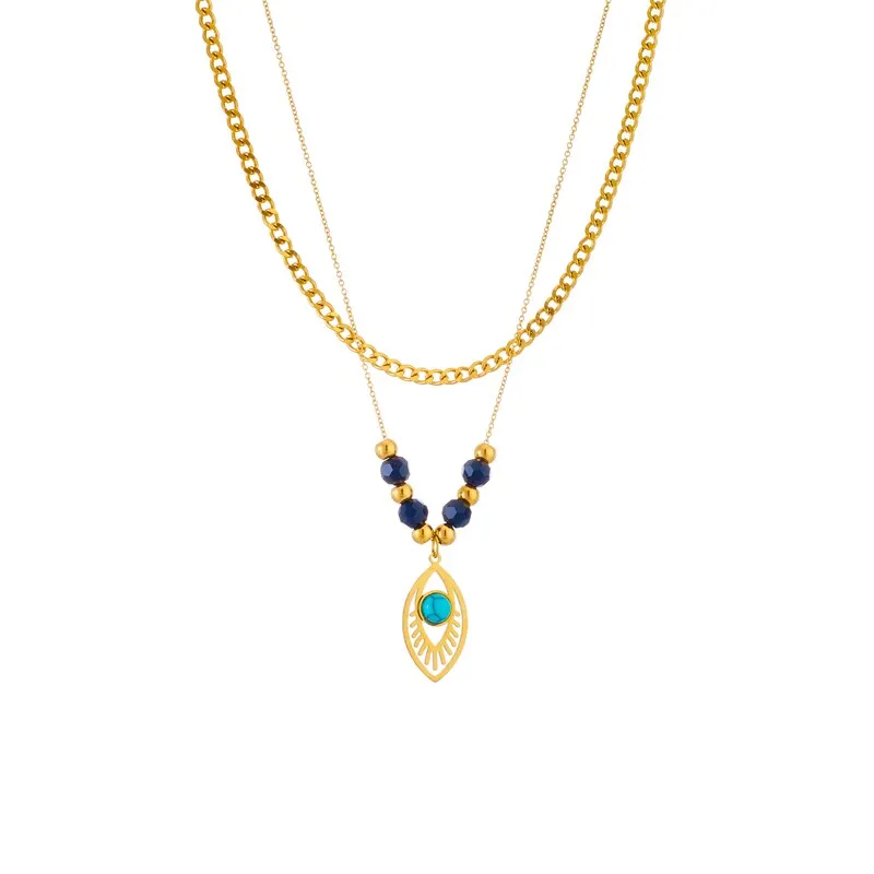 316L Stainless Steel Double-Layer Eye Beads Pendant Necklace For Women