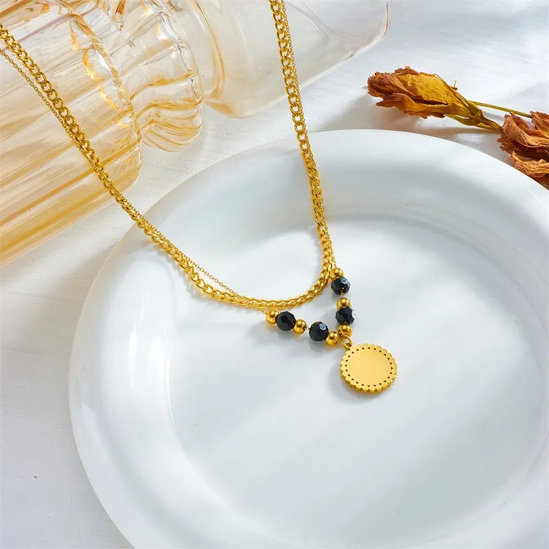316L Stainless Steel Double-Layer Eye Beads Pendant Necklace For Women