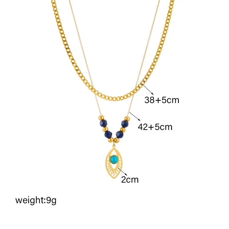 316L Stainless Steel Double-Layer Eye Beads Pendant Necklace For Women