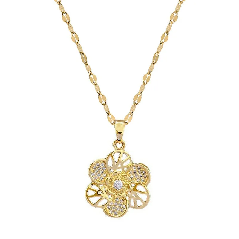 316L Stainless Steel Gold Color Flower Pendant Necklace For Women
