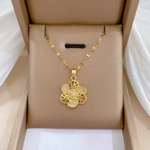 316L Stainless Steel Gold Color Flower Pendant Necklace For Women