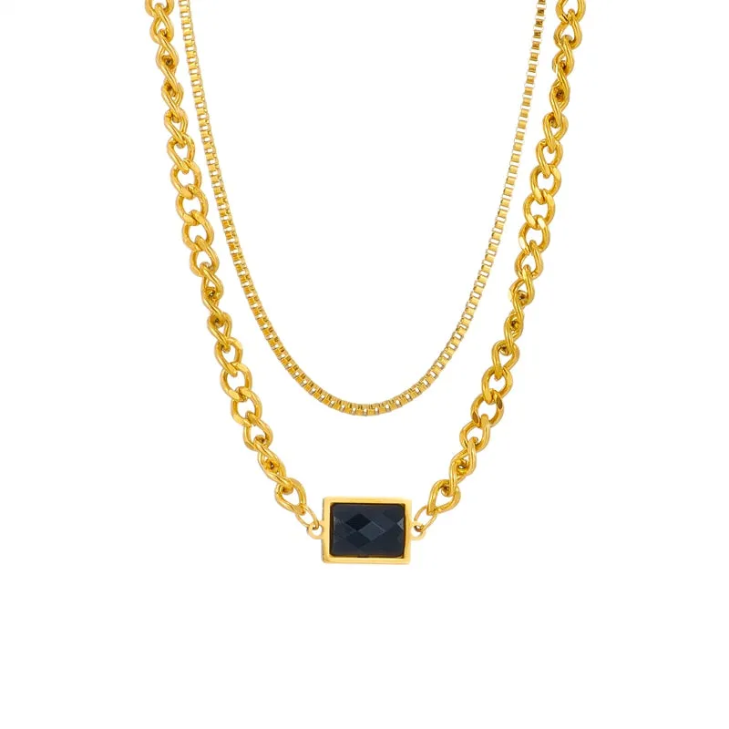 316L Stainless Steel Gold Color Multilayer Square Crystal Necklace For Women