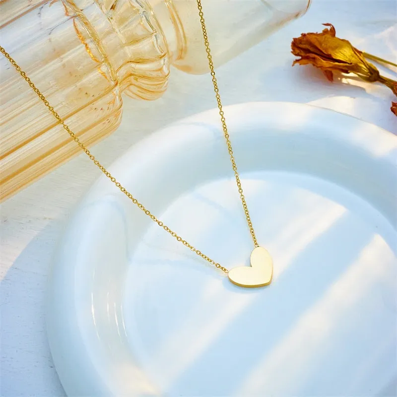 316L Stainless Steel Heart Love Lettering Pendant Necklace For Women