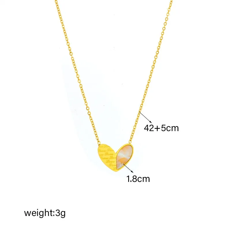 316L Stainless Steel Heart Love Lettering Pendant Necklace For Women