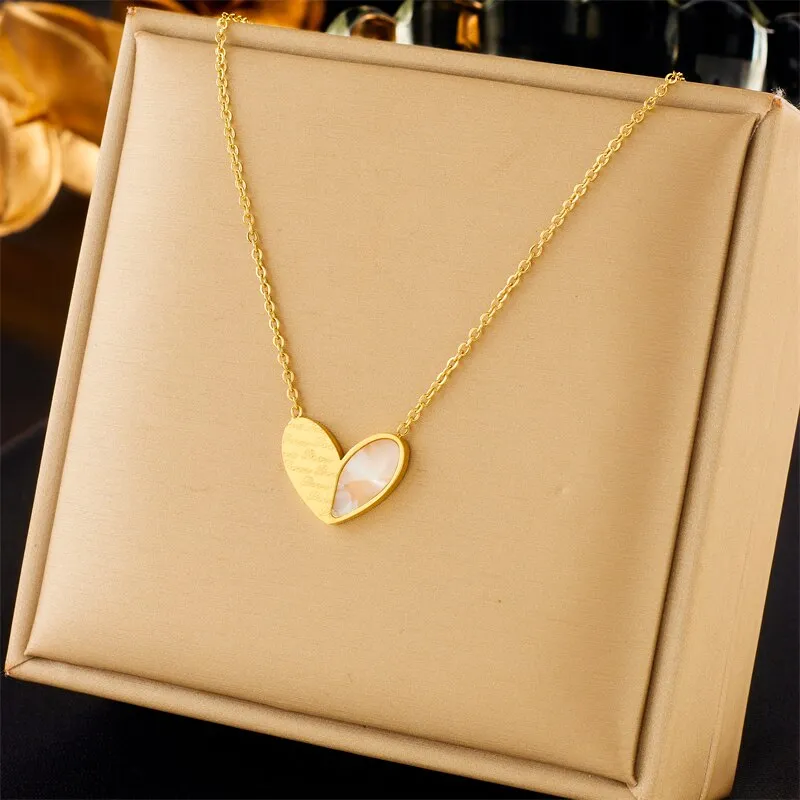 316L Stainless Steel Heart Love Lettering Pendant Necklace For Women