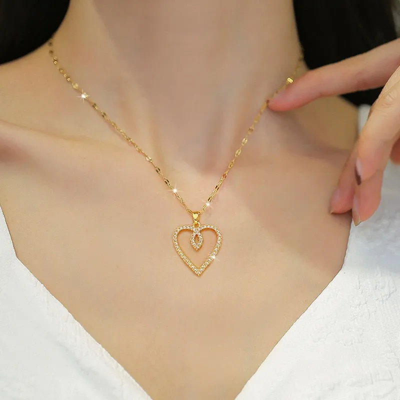 316L Stainless Steel Heart Love Pendant Necklace For Women
