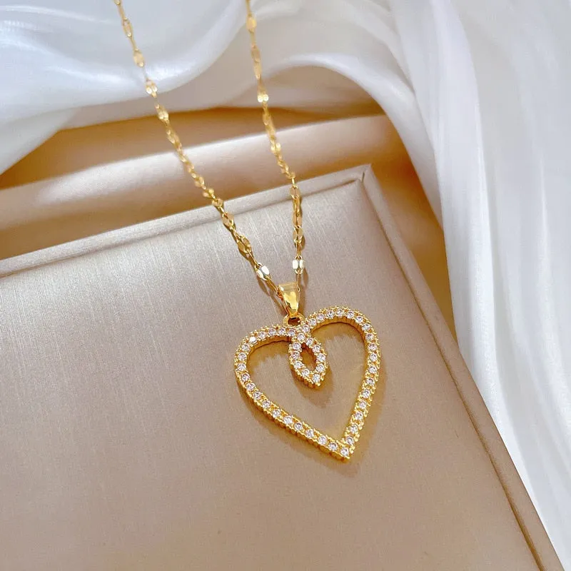 316L Stainless Steel Heart Love Pendant Necklace For Women