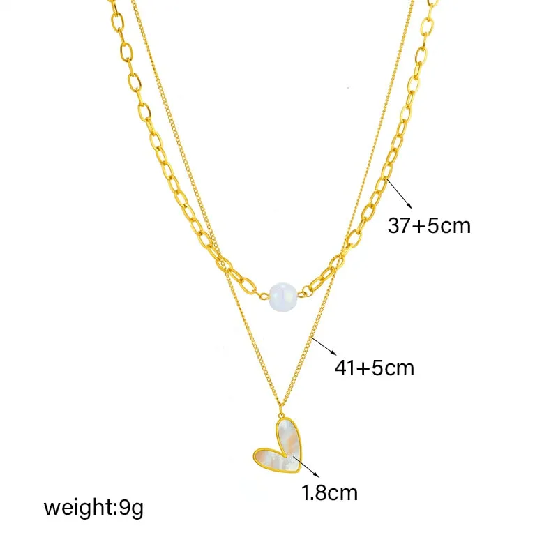 316L Stainless Steel Heart Pearl Pendant Necklace For Women
