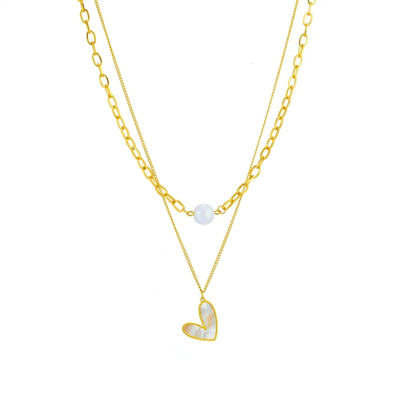 316L Stainless Steel Heart Pearl Pendant Necklace For Women
