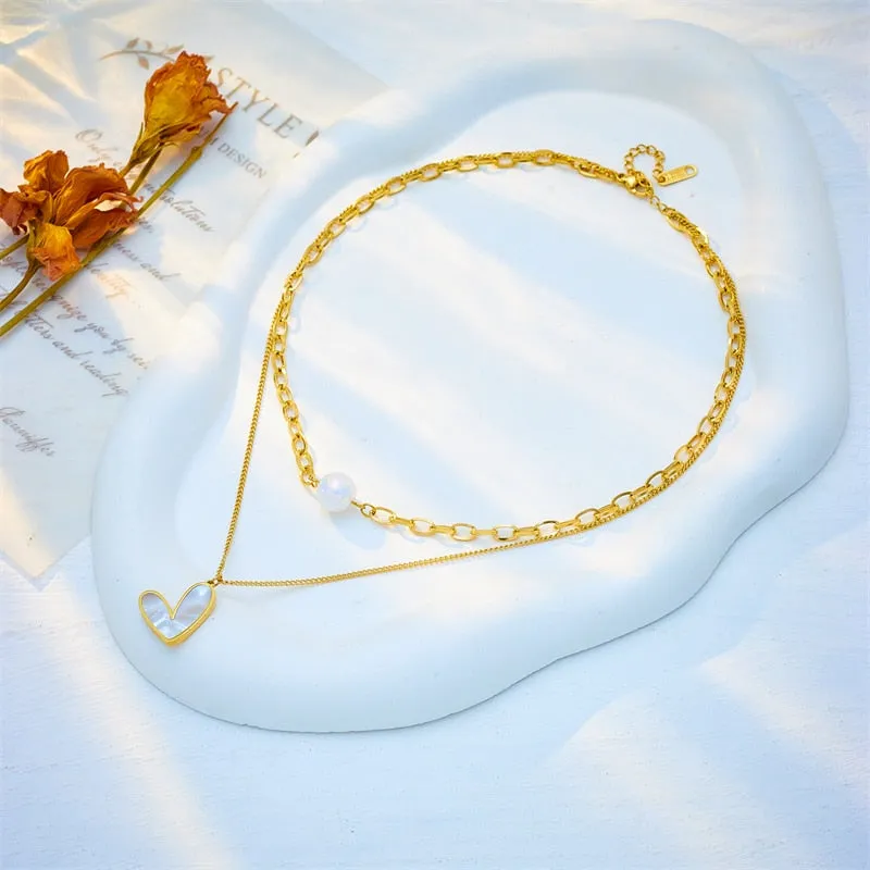 316L Stainless Steel Heart Pearl Pendant Necklace For Women