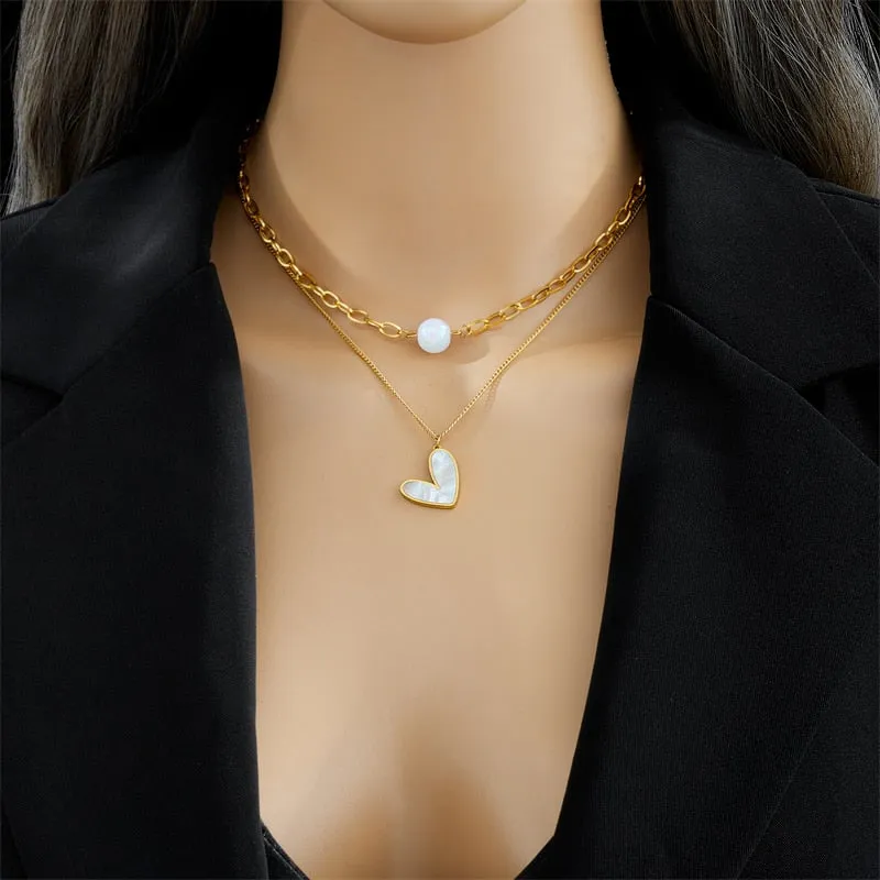 316L Stainless Steel Heart Pearl Pendant Necklace For Women