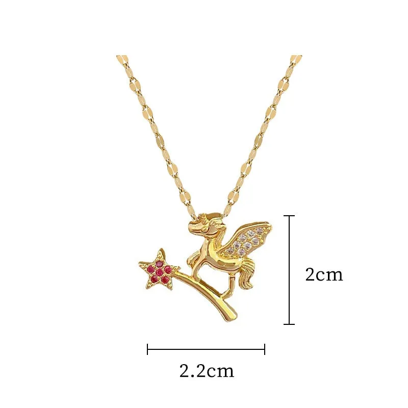 316L Stainless Steel Magic Wand Flying Horse Pendant Necklace For Women