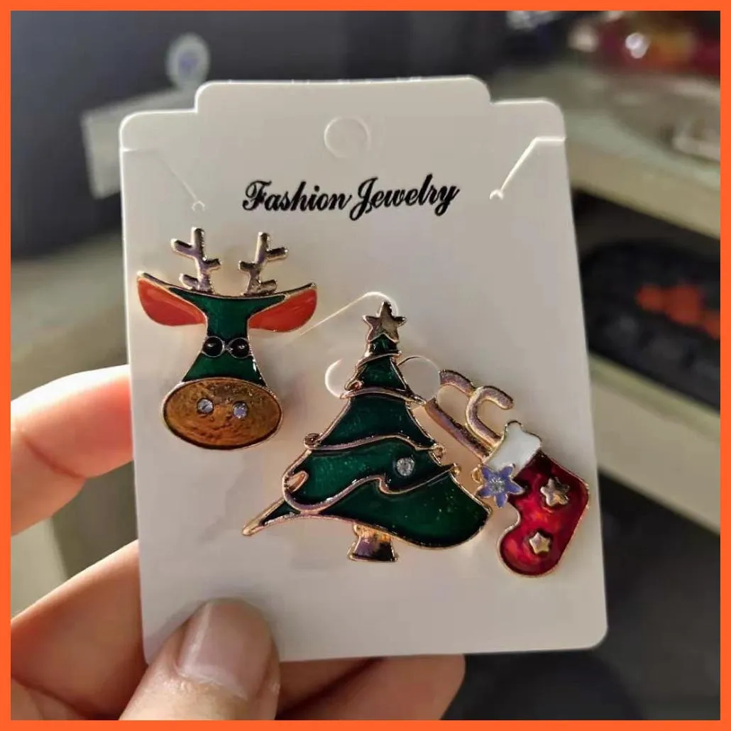 3Pcs/Set Merry Christmas Brooches | Socks Christmas Tree Elk Enamel Badge Small Brooch Pin